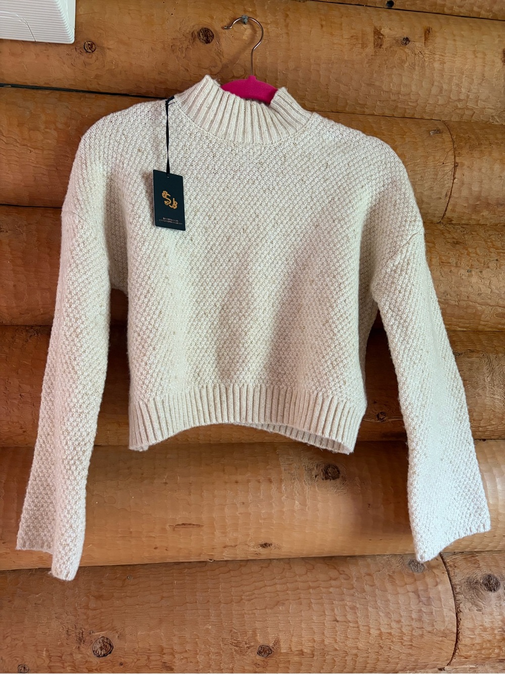 Sincerely Jules Cream Textured Mock Neck Sweater